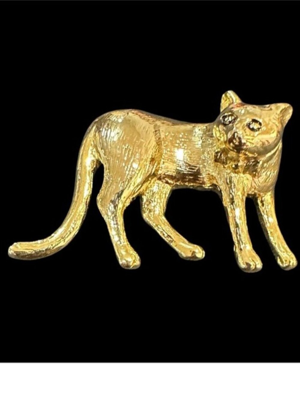 Vintage Brooch Big Cat Animal Gold Tone Womens Costume Jewelry Gift